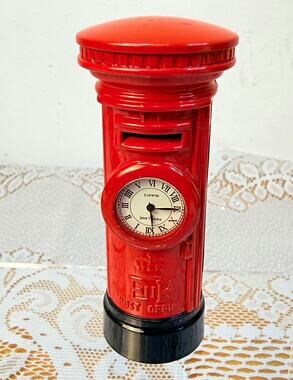 Park Lane British Post Box Novelty Analog Desk Clock, Roman Numerals Cylinder